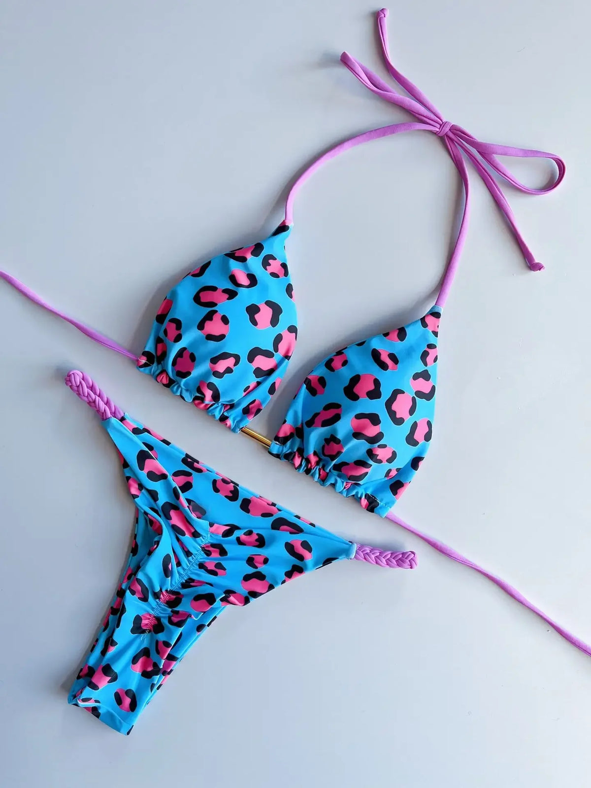 2 Piece Swimwear Leopard Printed Micro Bikini Set Striped Beachwear Summer Swimsuit Two-pieces Thong Bathing Suit