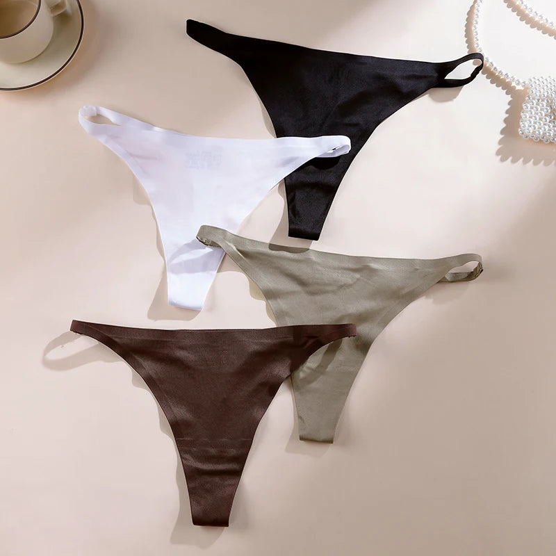 Women's ice silk thong G-string briefs, seamless T-back underwear in a smooth design