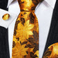 Elegant Men's Gold Leaves Floral Silk Neck Tie Pocket Square Cufflinks Wedding Business Party Gift Set