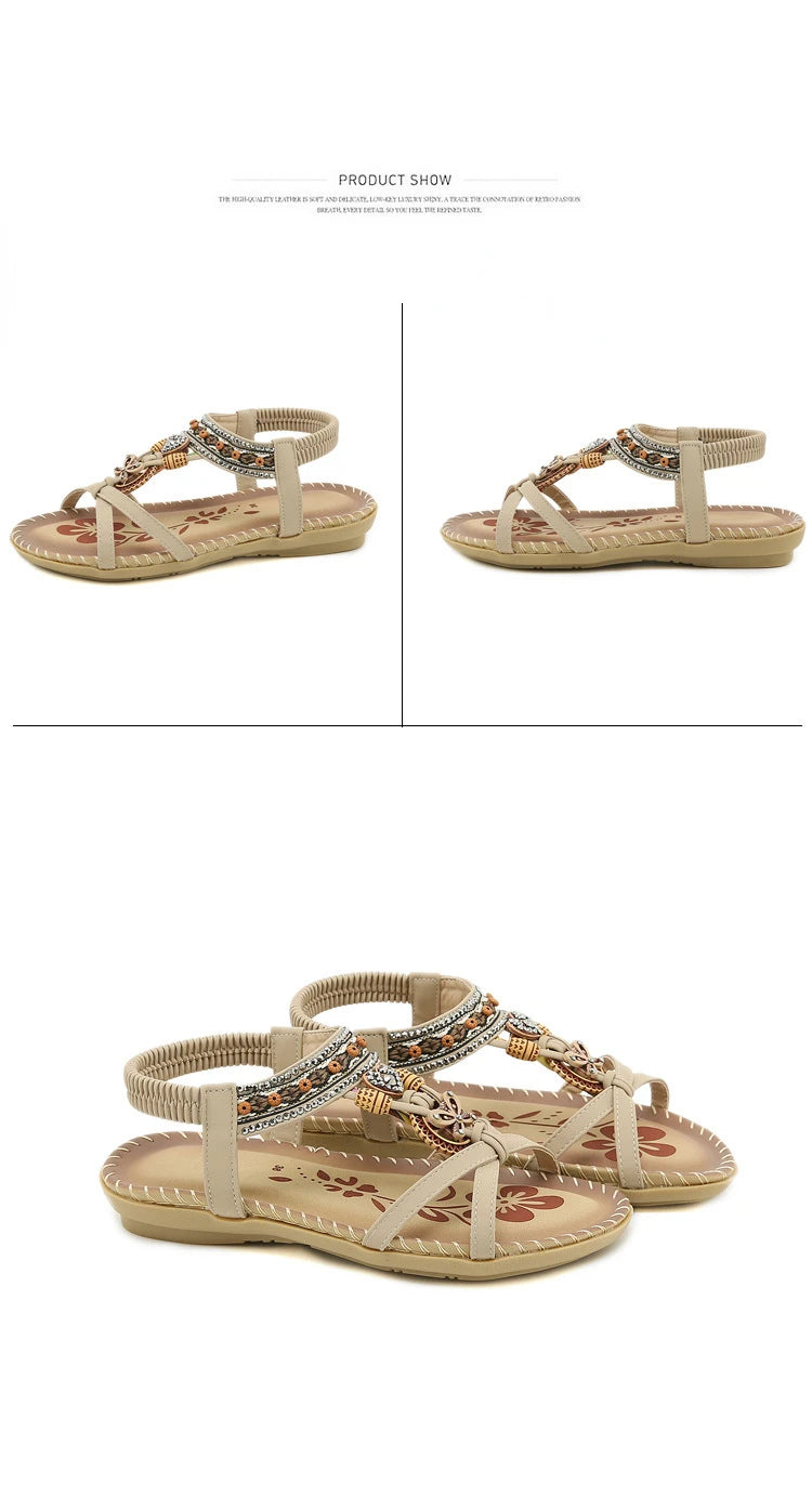 Women Fashion  Flat Flower Rhinestone Open Toe Outdoor Wear Beach Sandals