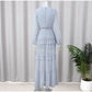 Women V-neck Lantern Long Sleeves Maxi Dress Elegant Patchwork Ruffles Hollow Lace Slim  Summer Dress