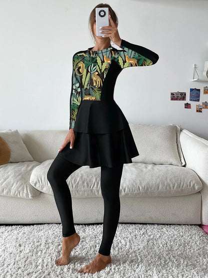 3 Piece Swimwear Women Long Sleeve Swimsuit Long Pants Top Conservative Bathing Suit