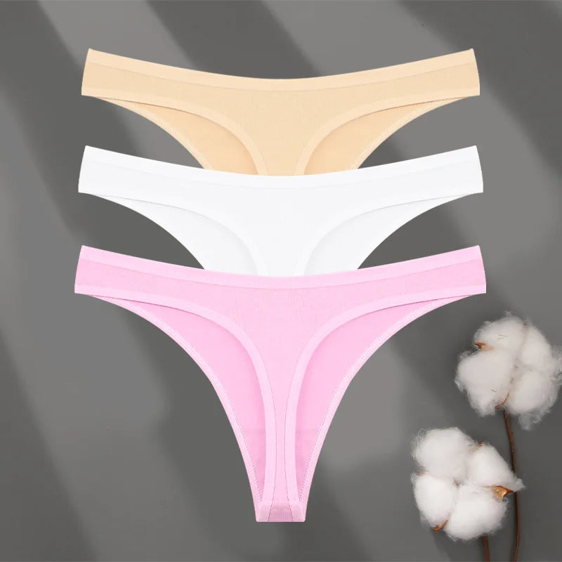 3 Pack Cotton Seamless Panties Comfort Underwear Women Low Waist Breathable Thongs Solid Sport G-String Soft Lingerie