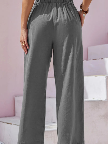 Women's Cotton Linen Loose Wide Leg Pants Summer Female High Elastic Waist Button Casual Streetwear Trousers The Clothing Company Sydney