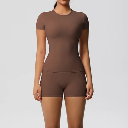 Workout Sportswear 2 Piece Piece Female Yoga Shirt Push Up Workout Clothes Outdoors Sport  High Waist  Fitness Sport Shorts