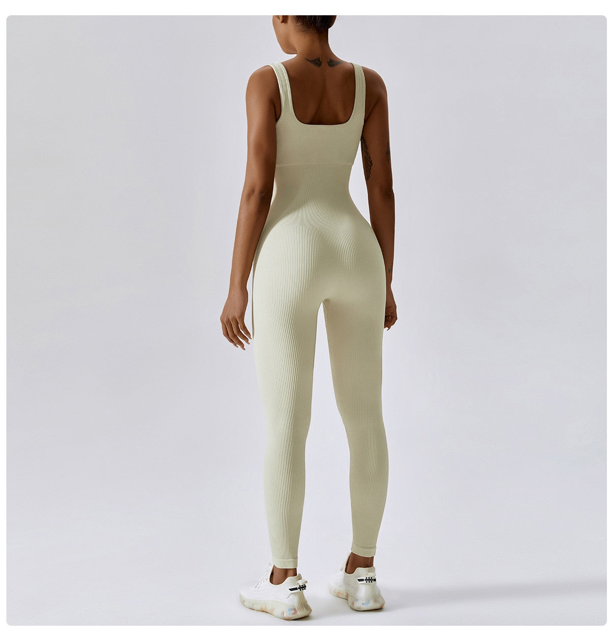  QINSEN Seamless Sleeveless Onesie Yoga Workout Gym Leggings  Tank Top Jumpsuit for Women Beige S : Clothing, Shoes & Jewelry