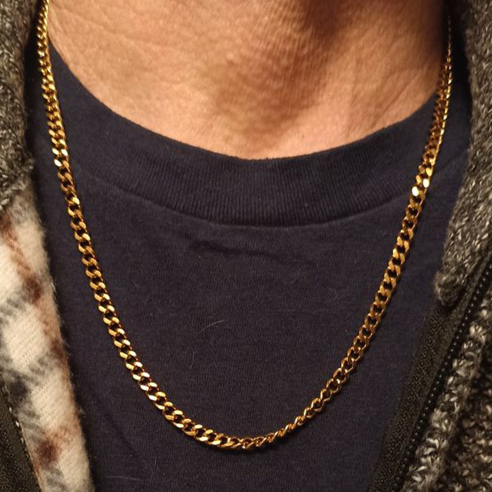 Neck Heavy Gold Chain For Men Women UnisexBig Long Necklaces Male Gold Silver Colour Hip hop Stainless Steel Cuban Chain Necklace The Clothing Company Sydney