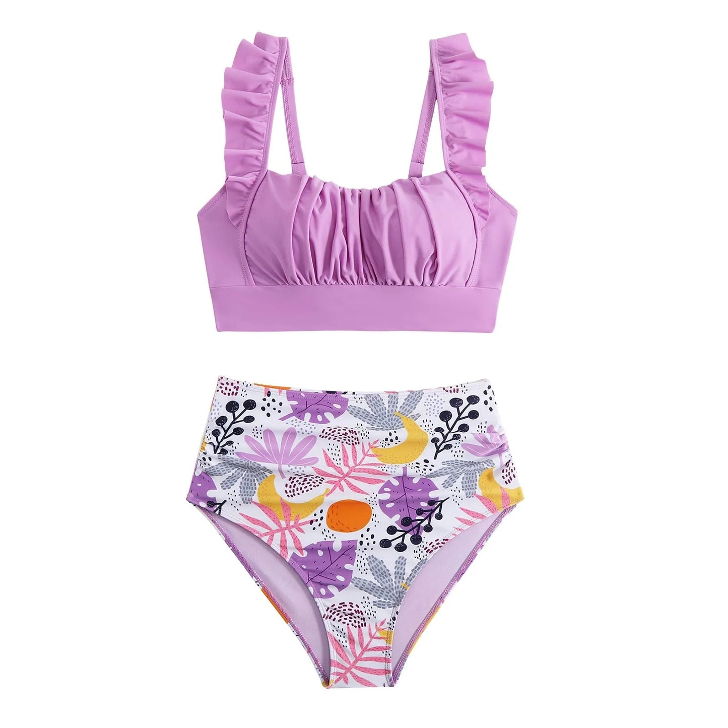 2 Piece Print Swimsuit Ruffle Swimwear Tops And High Waist Bikini Swim Shorts The Clothing Company Sydney