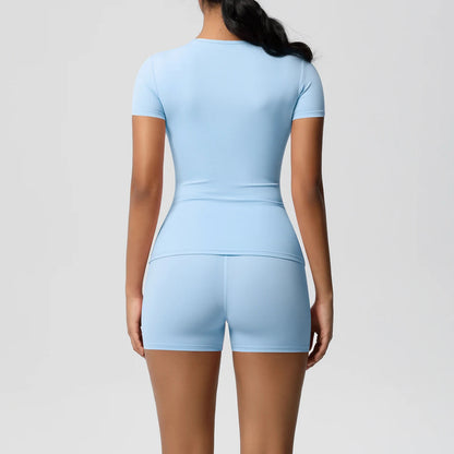 2 Piece Quick-Drying Gym Leggings Set Summer Short Sleeve Breathable Stretchy Yoga Slim Fitness Active Top Women's Cycling Bike Shorts The Clothing Company Sydney