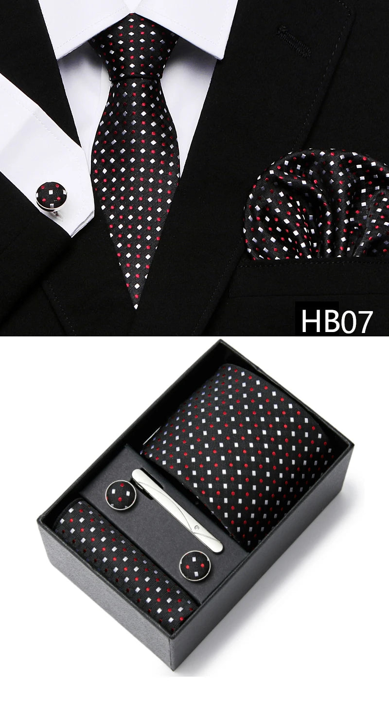 5 piece 7.5 cm Width Tie Sets Black Men's Tie Hankerchiefs Cufflinks clip Box wedding gift handmade Necktie Set The Clothing Company Sydney