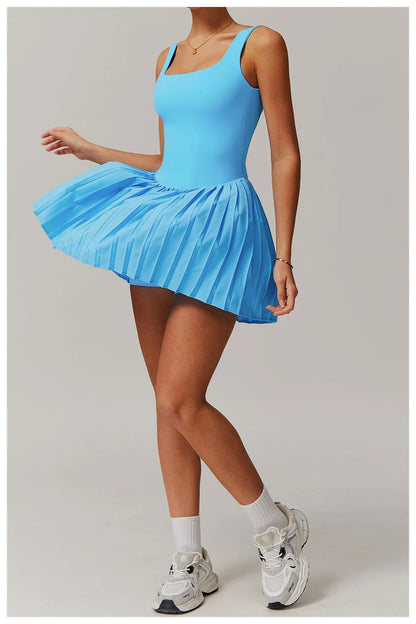 Women's Tennis Dress Jumpsuit Bottom Fitness Clothes Sports Running Pockets Pleated Skirt Sports Yoga Set Dress