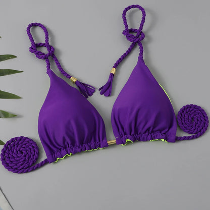 2 Piece Triangle String Bikini Swimsuit Solid Thong Swimwear Swimming Suit Summer Beachwear - The Clothing Company Sydney