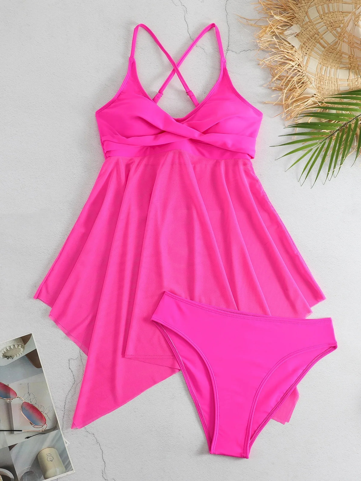 Plus size two-piece tankini set swimsuit with dress-style top, women's beach swimwear by The Clothing Company Sydney