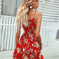 Floral Print Short Dress Women Summer Backless Beach Sundress Casual Sleeveless Lace-up Dresses