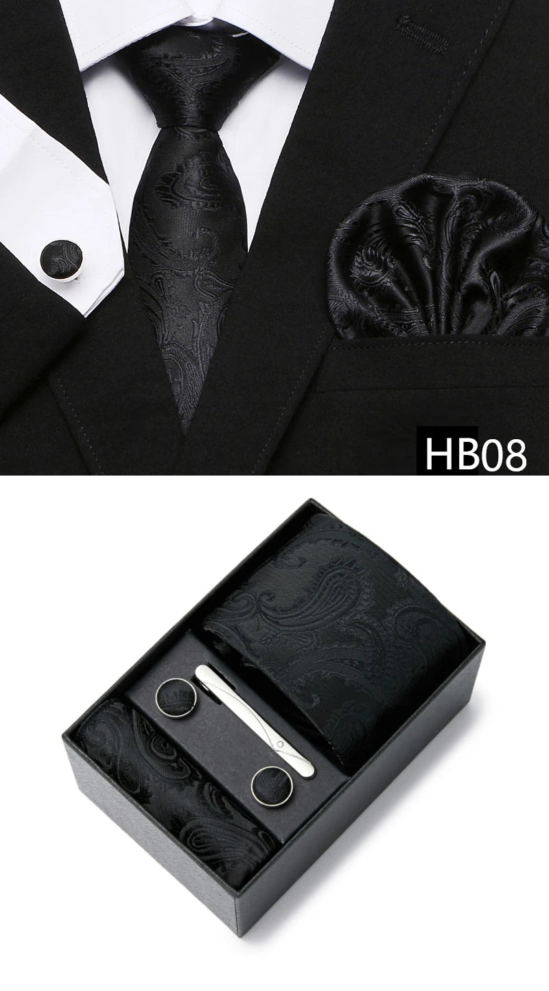 5 piece 7.5 cm Width Tie Sets Black Men's Tie Hankerchiefs Cufflinks clip Box wedding gift handmade Necktie Set The Clothing Company Sydney