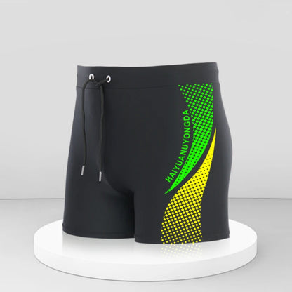 Geometric Graphic Letter Print Men's Swim Trunks With Drawstring Quick Dry And Stretchable Summer Shorts