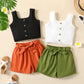 2 Piece Kids Girls' Button Ribbed Tank Top and Belted Shorts Set The Clothing Company Sydney