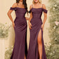 Off-the-Shoulder Spaghetti Straps Silk Satin Sheath Bridesmaid Dress Elegant Zipper Back Gowns For Wedding Guests