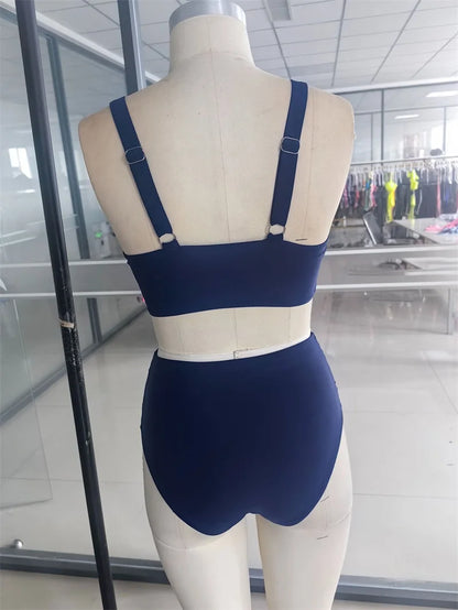 High Waist Women’s Two Piece Swimsuit Bikini Swimwear Beach Surfing Classical Bathing Suit