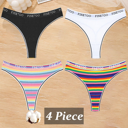 4 Piece Set Women's Cotton Colourful Stripe Panties Underwear G-Strings Rainbow Thongs Female Soft Breathable Intimates Lingerie The Clothing Company Sydney