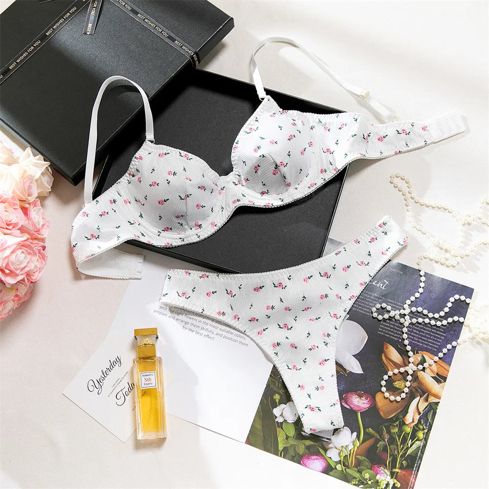 Knitted Lingerie 2 Piece Set Fashion Flower Printing Push Up Bras And Panties Suits Outfits The Clothing Company Sydney