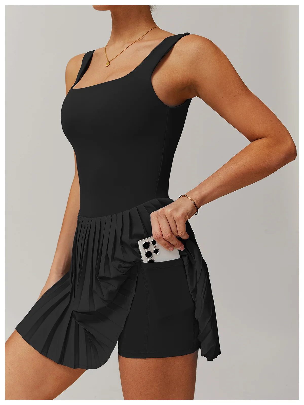 Women's Tennis Dress Jumpsuit Bottom Fitness Clothes Sports Running Pockets Pleated Skirt Sports Yoga Set Dress