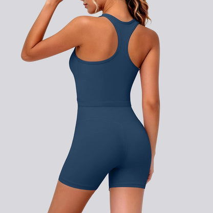 2 Piece Women's Breathable Workout Top I-shaped Vest  Push Up Quick-Dry Summer Yoga Shorts Matching Set