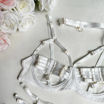 5-Piece Costume Hollow Underwear Sensual Open Bra Outfits Lingerie Set - The Clothing Company Sydney