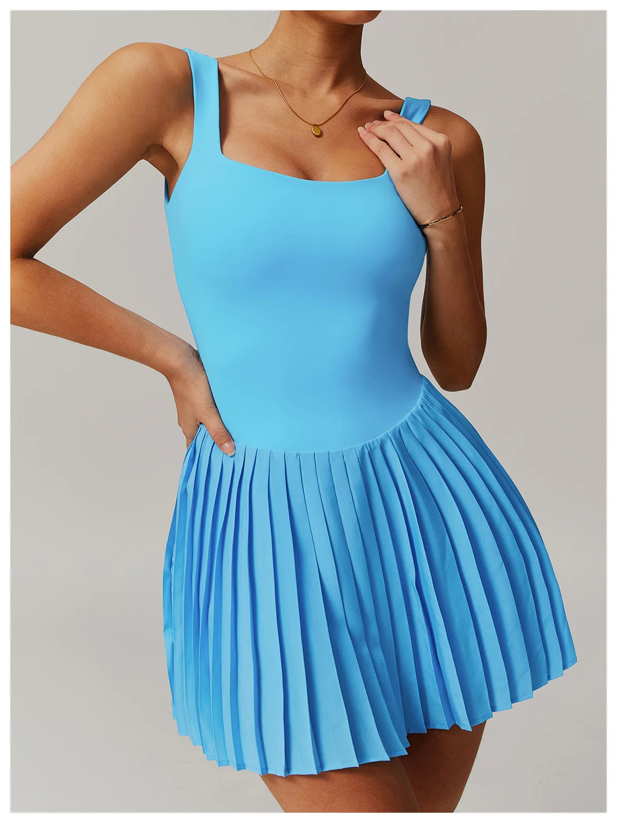 Women's Tennis Dress Jumpsuit Bottom Fitness Clothes Sports Running Pockets Pleated Skirt Sports Yoga Set Dress