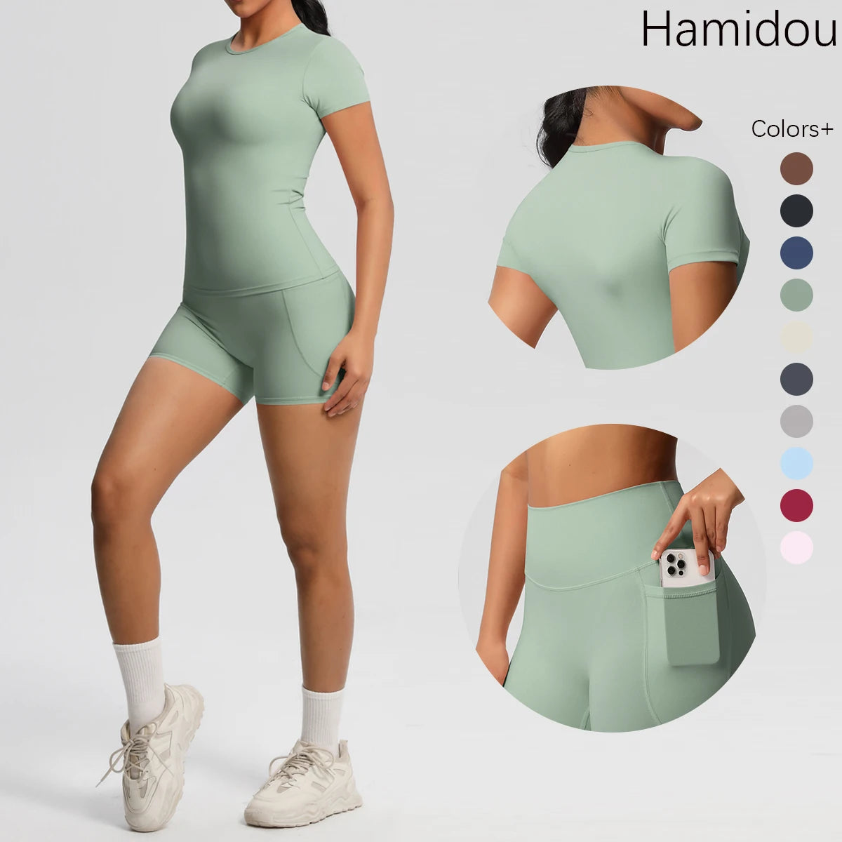 Workout Sportswear 2 Piece Piece Female Yoga Shirt Push Up Workout Clothes Outdoors Sport  High Waist  Fitness Sport Shorts