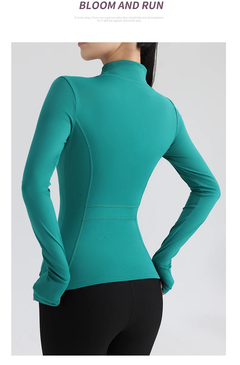 Women's Fitness Running Stretchy Tight Long Sleeve Top Sportswear Full Zip Yoga Top with Thumbholes Training Wear Jacket The Clothing Company Sydney