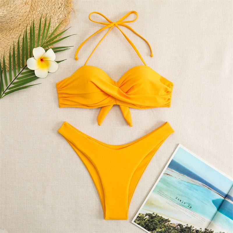 Bikini Swimsuit Women Swimwear Solid Push Up Bikinis Set High Waist Thong Bathing Suit Two Pieces Swimming Suits Female The Clothing Company Sydney