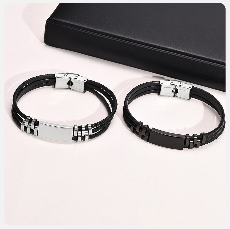 Custom Men's Bracelets, 11.5mm Laser Stainless Steel Bangle, Black Silicone Wristband Gift Jewellery The Clothing Company Sydney