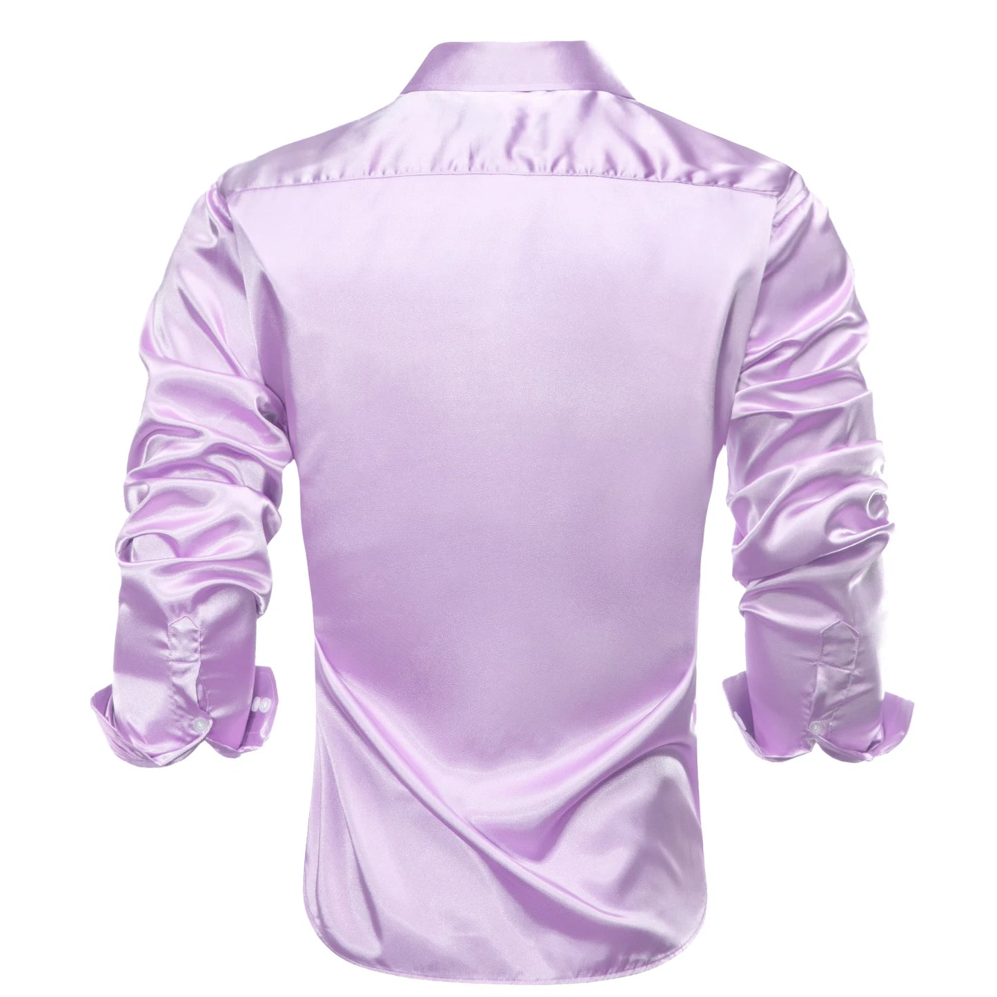 Lilac Mauve Lavender Purple Silk Mens Shirts Luxury Lapel Long Sleeve Dress Shirt