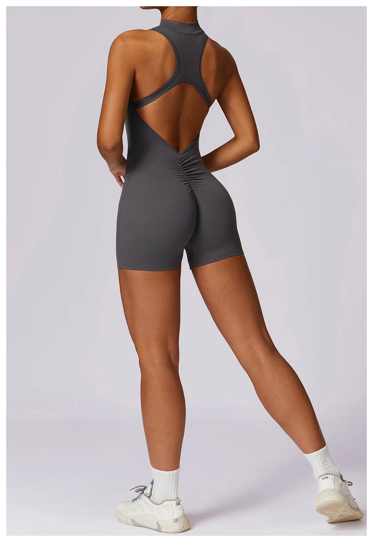 V Back Scrunch Sports Jumpsuit Women Gym Rompers Sleeveless Sportswear Zipper One-Piece Suit Yoga Clothing