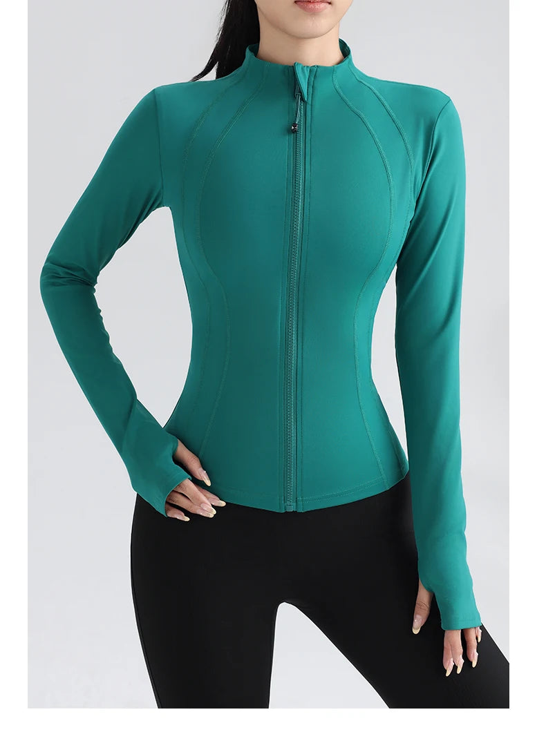 Women's Fitness Running Stretchy Tight Long Sleeve Top Sportswear Full Zip Yoga Top with Thumbholes Training Wear Jacket The Clothing Company Sydney