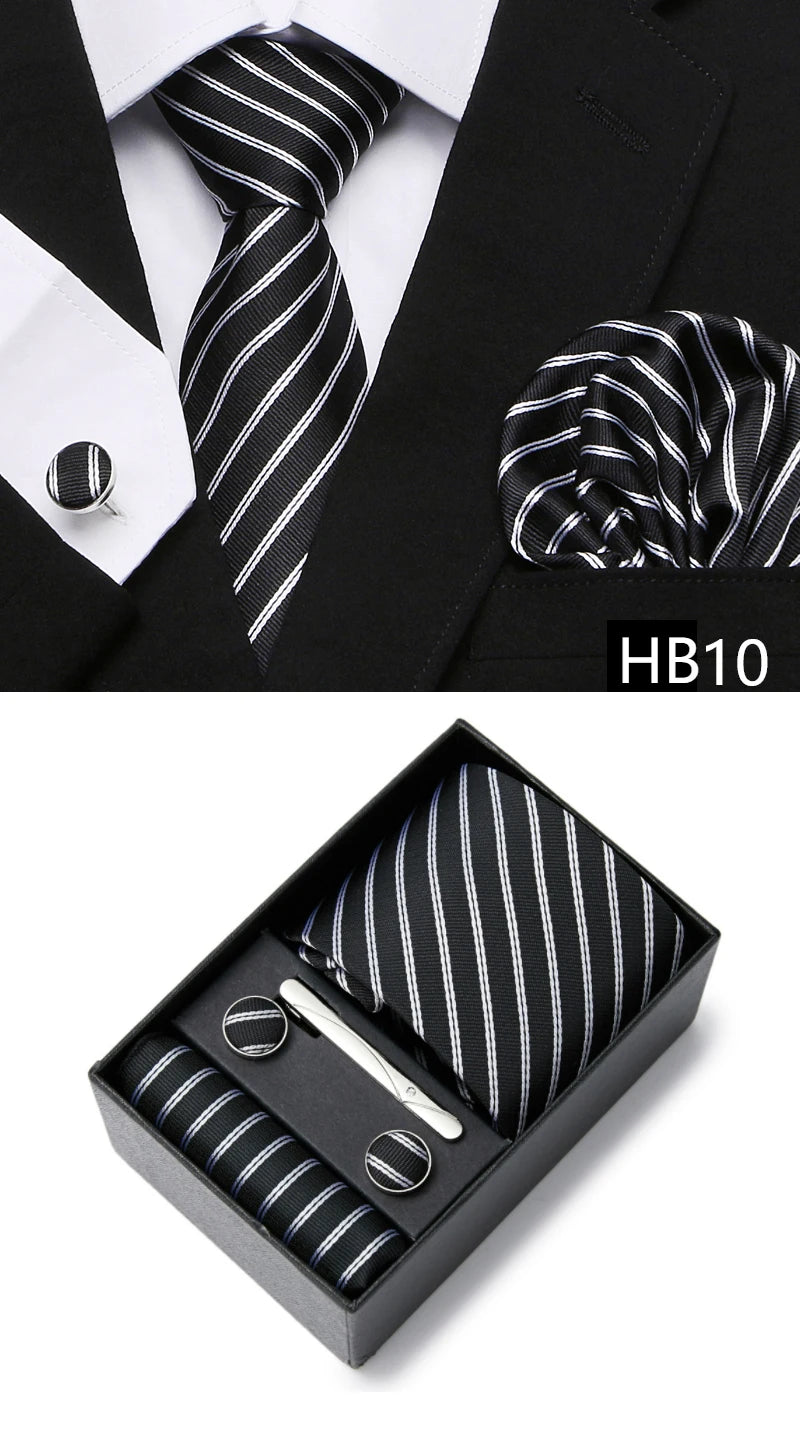 5 piece 7.5 cm Width Tie Sets Black Men's Tie Hankerchiefs Cufflinks clip Box wedding gift handmade Necktie Set The Clothing Company Sydney