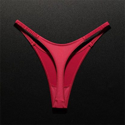 High Slit Ice Silk Thong with Elastic Pleated Waistband Sports V-shape Fitness G-string Plus Size Panties