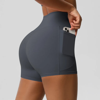 Women's Pocketed Yoga Legging Shorts Squat Proof High Waist Fitness Quick Drying Cycling Workout Gym Shorts