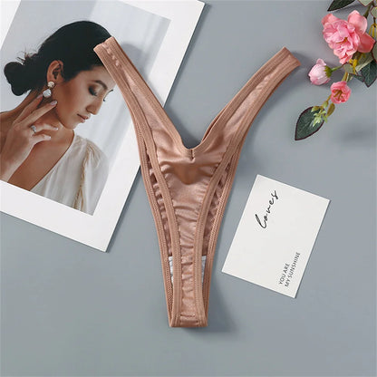 High Slit Deep V Thong for Women Low Waist Seamless G Strings Breathable Elastic Ladies V Strings Plus Size Underwear