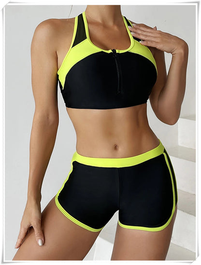 Two Piece Swimsuit Zipper Tankini Set High Waist Shorts Swimwear Bathing Swimming Suit Sports Summer Beachwear The Clothing Company Sydney