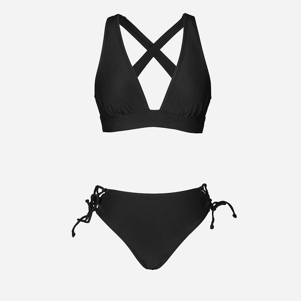 Lace Up Mid Waist Bikini Sets Swimsuit For Women Black Longline Tall Triangle Two Pieces Swimwear Bathing Suit The Clothing Company Sydney