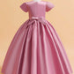 Little Big Girls Elegant Princess Puff Sleeves Satin Flower Girl Wedding Birthday Party Formal Dress