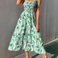 Floral Long Dress Women's Backless Sleeveless Bandage Beach Sundress Casual Green Summer Ladies Dresses