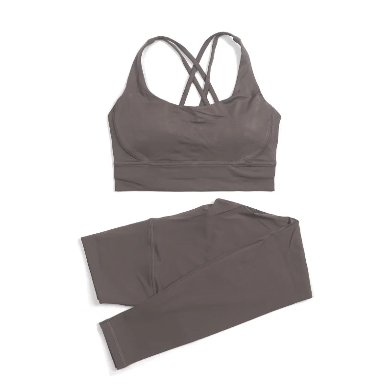 Nylon Yoga Set Women's Tracksuit Gym Fitness Set Woman 2 Piece Leggings Sports Bra Breathable Sportwear - The Clothing Company Sydney