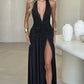 Halter Deep V Neck Backless Maxi Sleeveless Thigh High Split Long Dress The Clothing Company Sydney