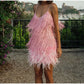 Tassel Sequins Feather Mini Dress Women's Spaghetti Strap Stitching Elegant Evening Party Club Dress