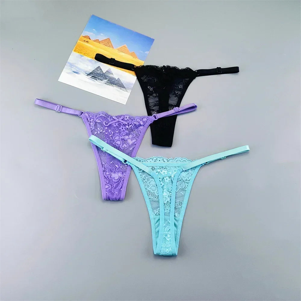 3 Pack Adjustable Transparent Thong Panties Womens Lace Underwear Low Waist T-back String Underpants The Clothing Company Sydney