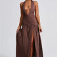 Halter Deep V Neck Backless Maxi Sleeveless Thigh High Split Long Dress The Clothing Company Sydney