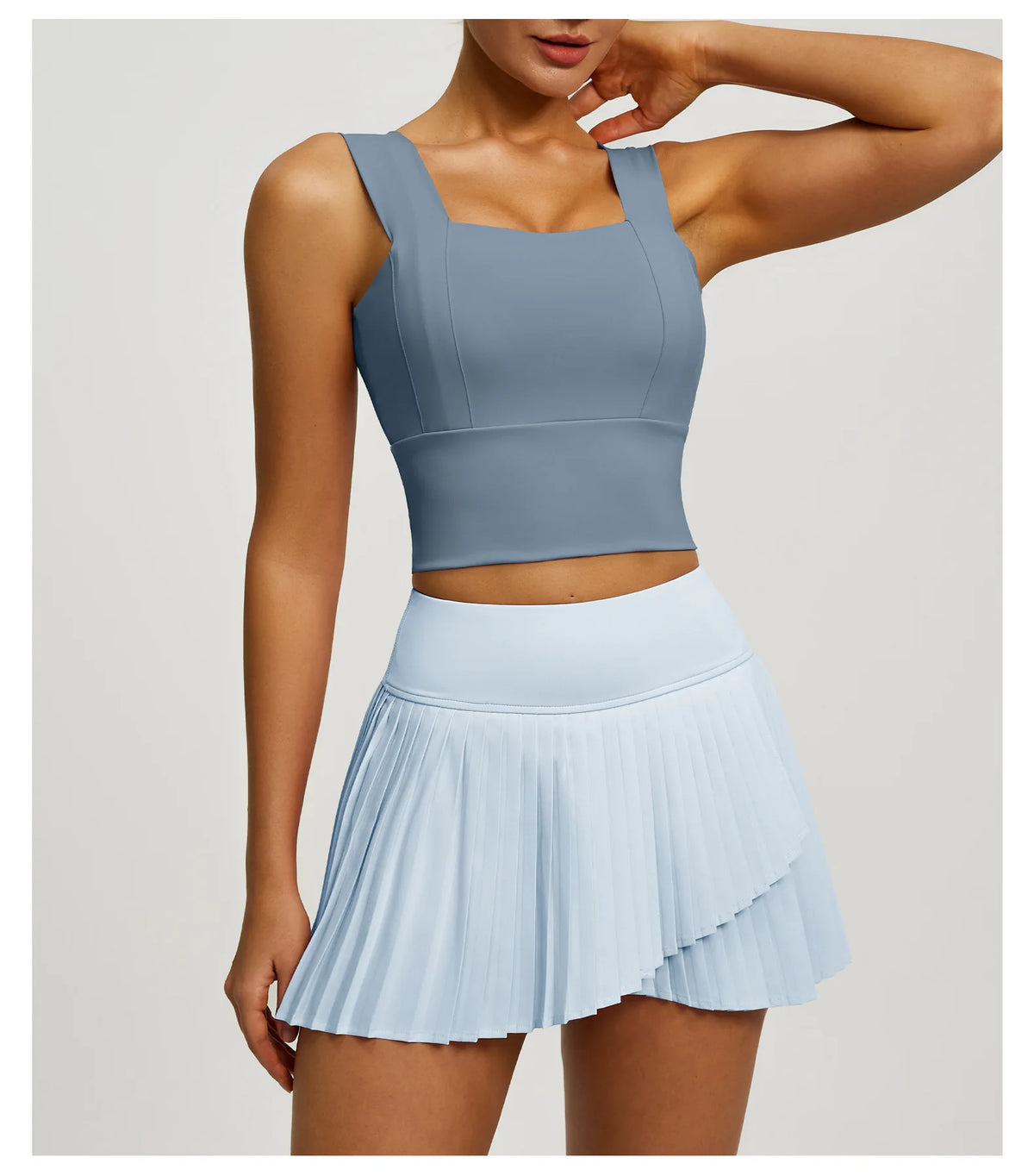2 Piece Fitness Matching Set Women's Gym Sports Bra Sleeveless Crop Top+ Skirts Tennis Skorts Running Tracksuit Workout Sportswear